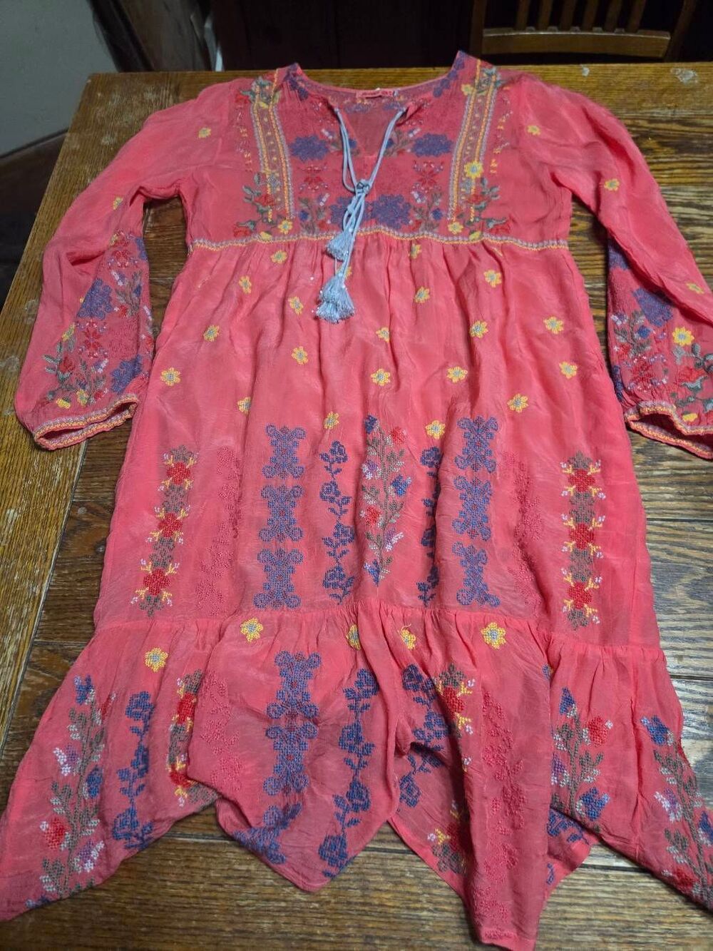 Johnny Was Magenta Pink Embroidered Boho Dress Sz Xs